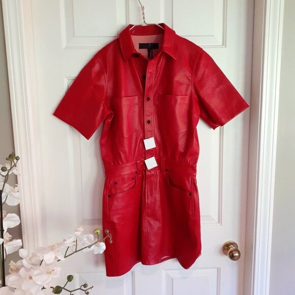 NWT Rag & Bone red leather mini dress, Size S - Picture 3 of 4